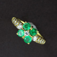 【灵玑】四叶草。哥伦比亚祖母绿18K金配钻石戒指