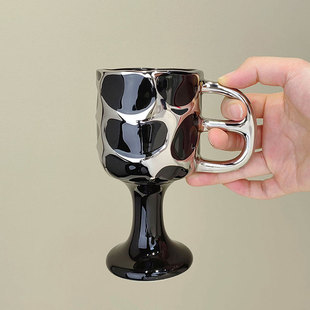 高级感轻奢马克杯陶瓷高脚杯女办公室家用咖啡杯小奢华下午茶茶具