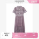 LULUALWAYS【商场同款】夏季优雅时尚短袖紫色网纱圆领长款连衣裙