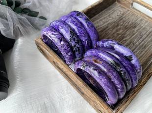一物一图天然紫龙晶手镯优雅查罗石加宽加厚圆条紫色水晶镯子饰品