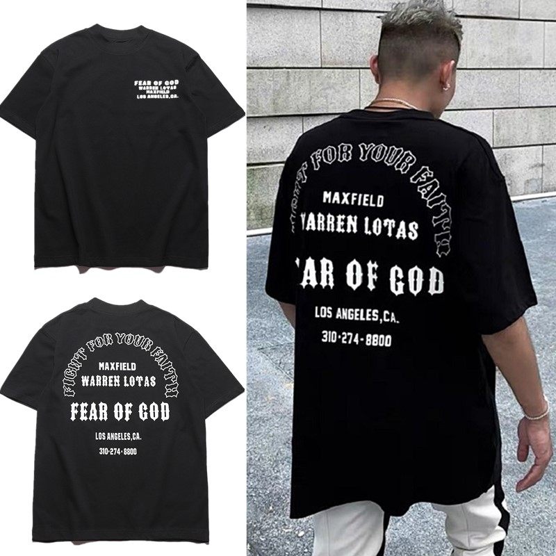 2022美潮t恤fog fear of god比伯侃爷梵文简约字母宽松短袖半袖男