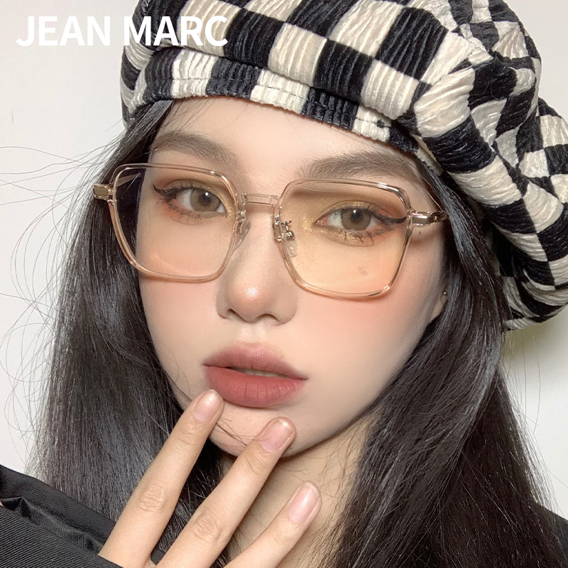 jeanmarc透明茶色眼镜框镜架女超轻大框大脸显瘦可配镜片近视眼镜