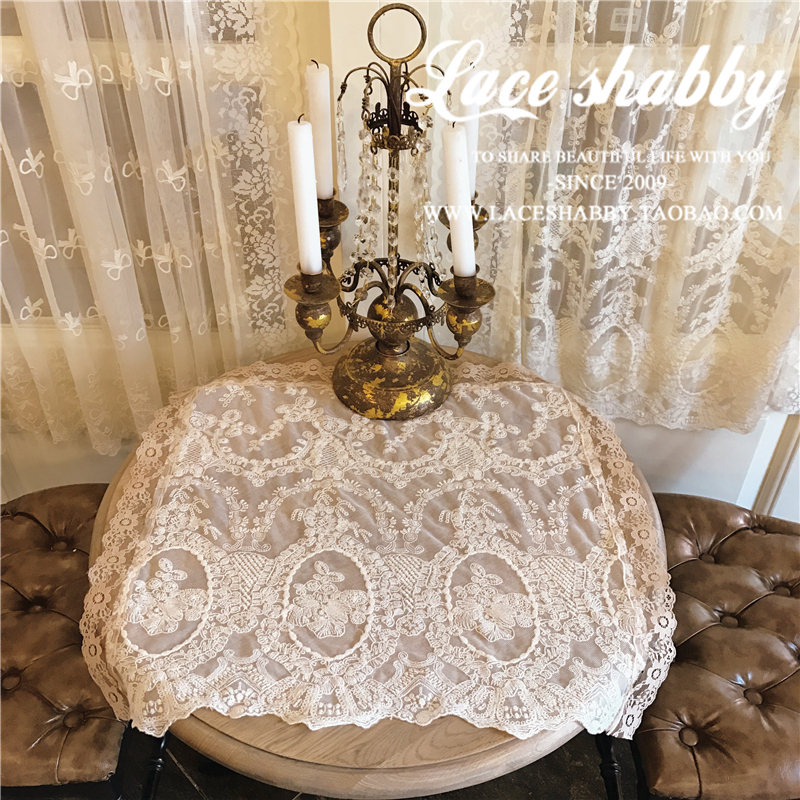 LACESHABBY进口定制复古欧式刺绣蕾丝桌旗盖巾桌布