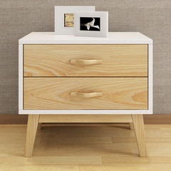 北欧床头柜白蜡木实木床头柜简约现代烤漆头柜白色原木色组合