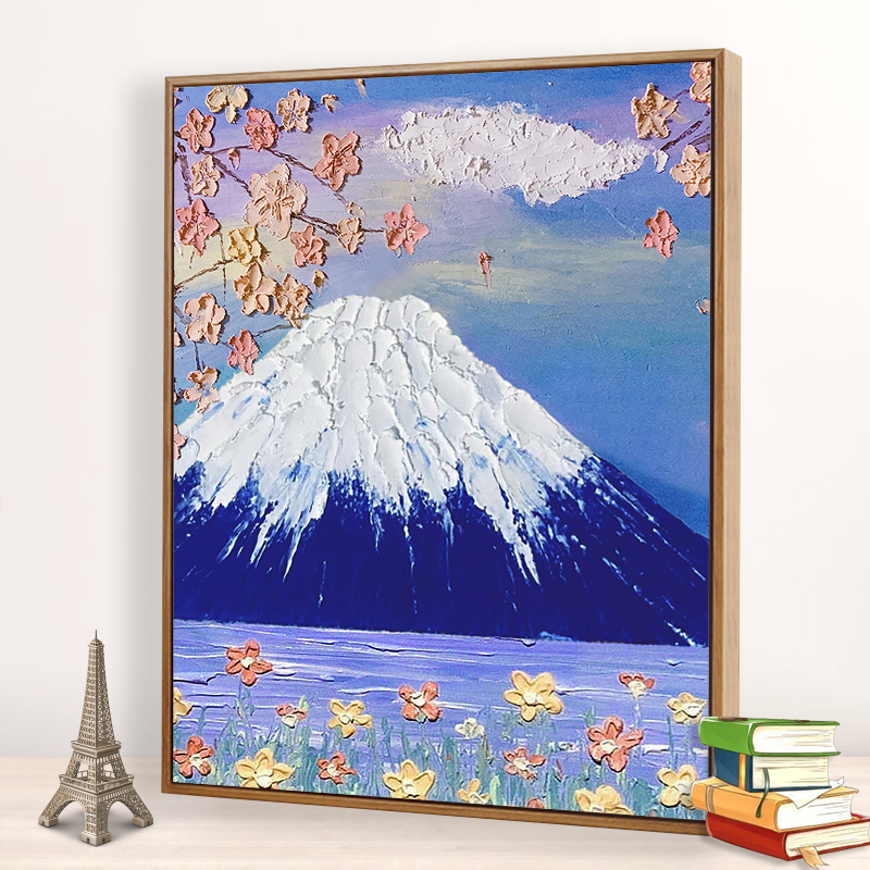 数字油画diy填充油彩画简单手工涂色丙烯画减压卧室装饰画富士山
