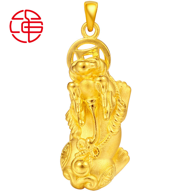 绳艺金貔貅项链999足金转运珠锁骨链吊坠女首饰黄金3d硬金