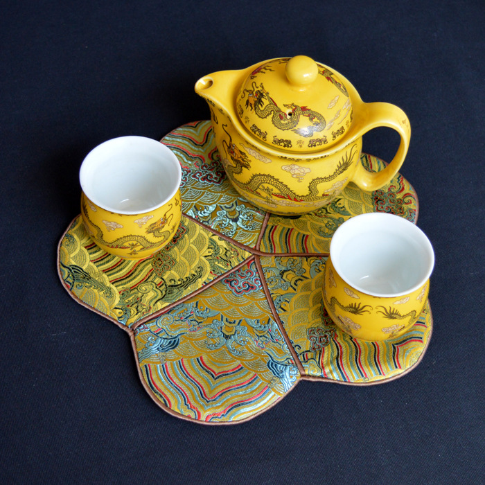 中国风织锦梅花形功夫茶几杯垫茶道零配件隔热垫仿水印装饰茶杯垫