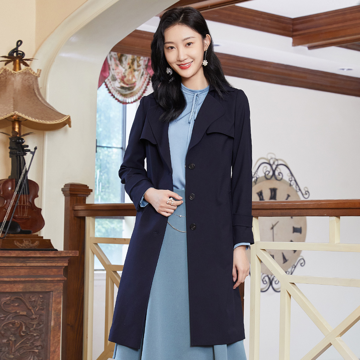 歌蒂诗2022春季专柜新款时尚气质修身中长款风衣外套女1c11f3224