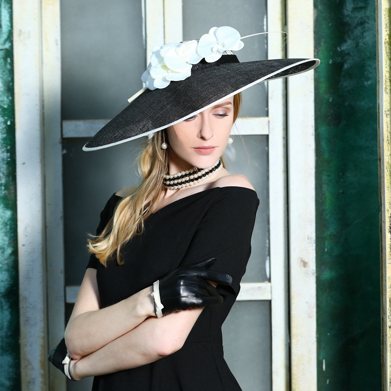 ee英式时尚大檐圆顶礼帽名媛宴会礼帽优雅麻纱花朵帽子女1081