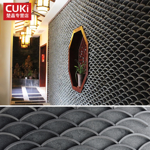 仿古瓦咖啡餐厅隔断屏风镂空背景墙