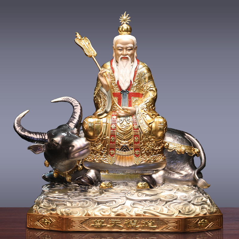 纯铜珐琅彩三清道祖神像家用供奉道家祖师爷元始天尊骑青牛老君像