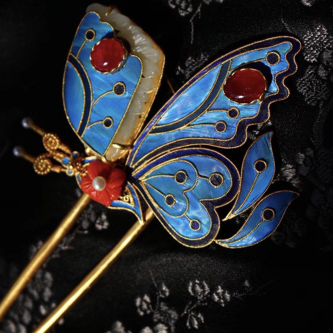 藏缘居东方美学-蝴蝶发簪点翠发钗心机