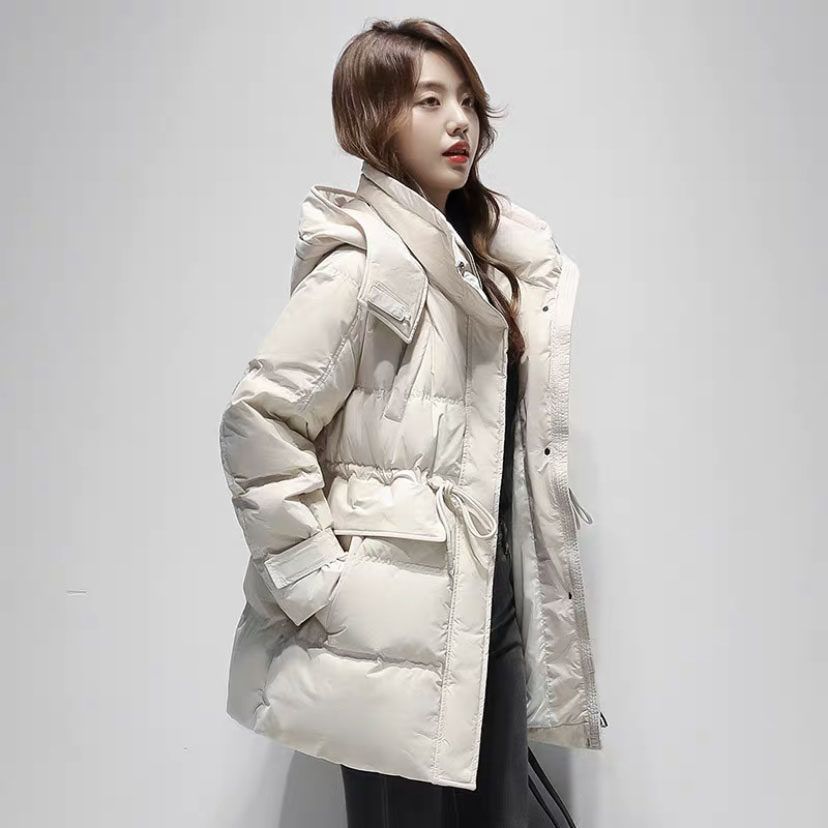 2021年新款羽绒服女中长款小个子连帽收腰显瘦时尚休闲外套加厚暖