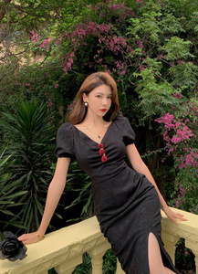 French first love fairy cheongsam improved V-neck dress gentle wind skirt