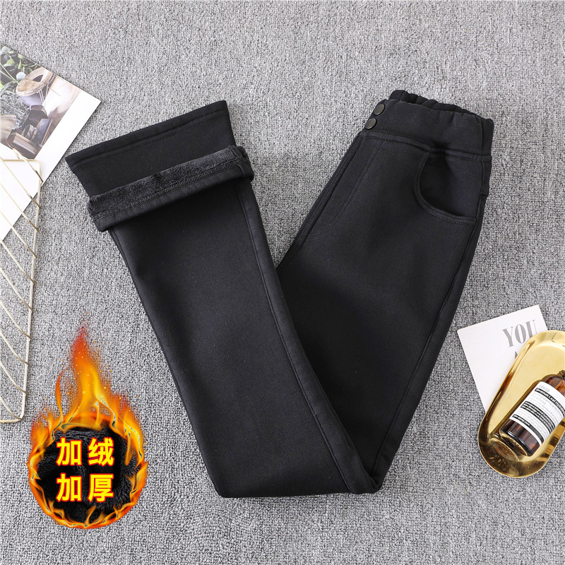MY15236# 大码高腰弹力加绒加厚微喇女休闲显瘦胖MM韩版保暖裤女裝貨源服裝批發