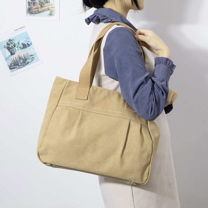 韩系慵懒风帆布包上班族洋气手提包小众设计师款包包大容量外出包