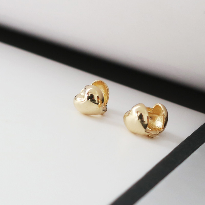 jmo韩国纯10k金黄金耳扣双面鼓鼓桃心素金k纯金耳骨扣耳环女