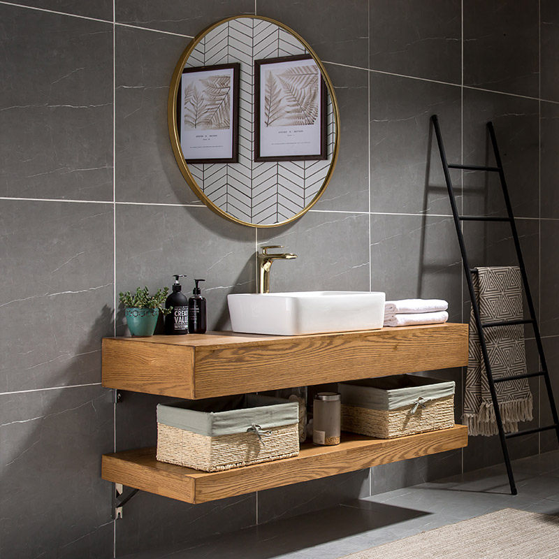 北欧浴室柜组合轻奢现代实木洗漱台卫生间原木色洗手洗脸台上盆柜