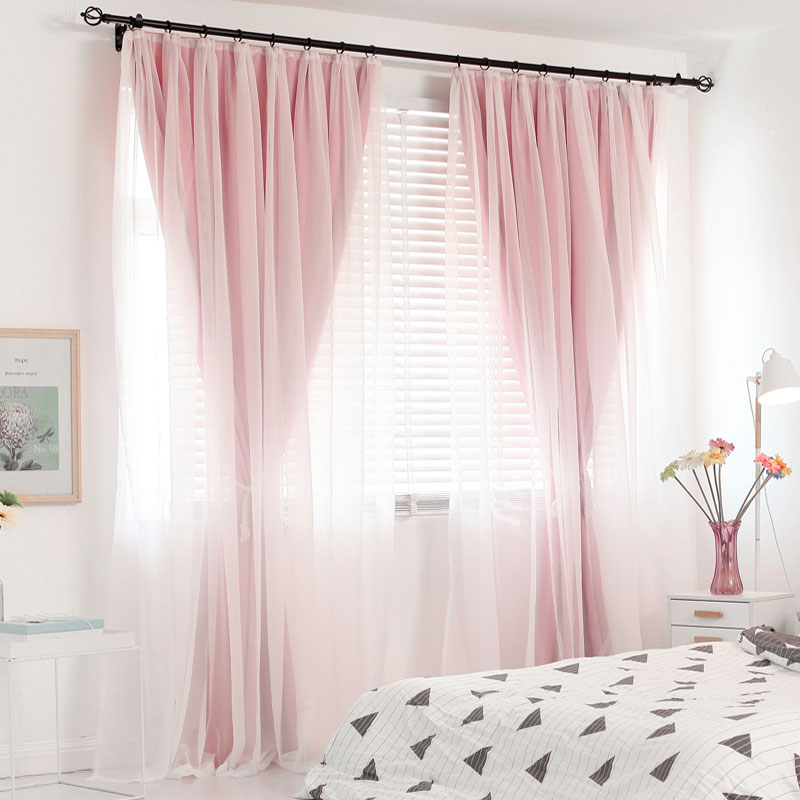 新款韩式遮光窗帘成品现代简约布纱一体双层飘窗卧室客厅阳台定制