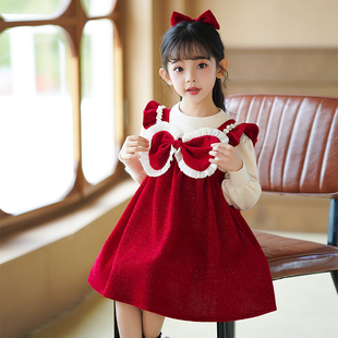 女童装冬装连衣裙加绒网红套装小女孩洋气儿童2024新款秋冬款时髦