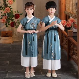 儿童汉服夏男童中国风唐装女孩短袖套装童装复古中式女童夏装襦裙