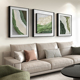 绿意 现代简约客厅装饰画沙发背景墙壁画抽象挂画绿色三联画组合