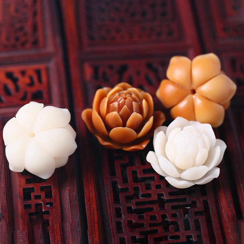 莲花菩提配饰_白菩提根风华菩提六瓣莲花 雕刻莲花 菩提根散珠 配件