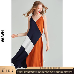 HAVVA2024夏季新款吊带连衣裙女气质拼色v领海边度假裙子Q39150