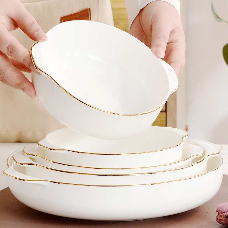 骨瓷双耳汤碗家用蒸蛋羹专用碗陶瓷蒸蛋碗空气炸锅烤碗烤盘深盘子