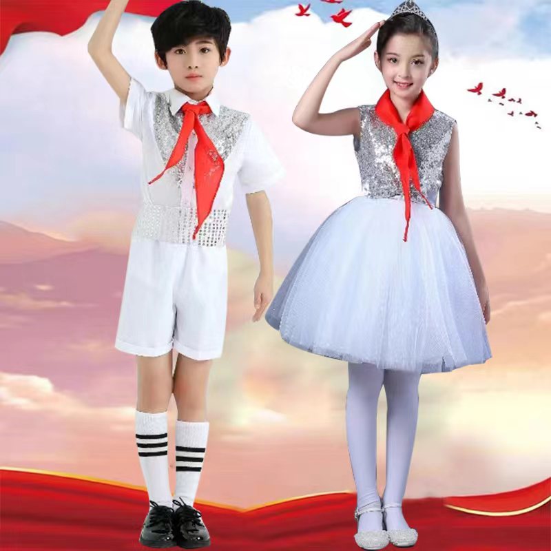 六一儿童红领巾大合唱演出服装小学生童心向党红歌朗诵舞蹈表演服