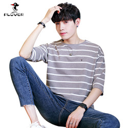 2018夏季啄木鸟男士短袖t恤韩版条纹宽松青年