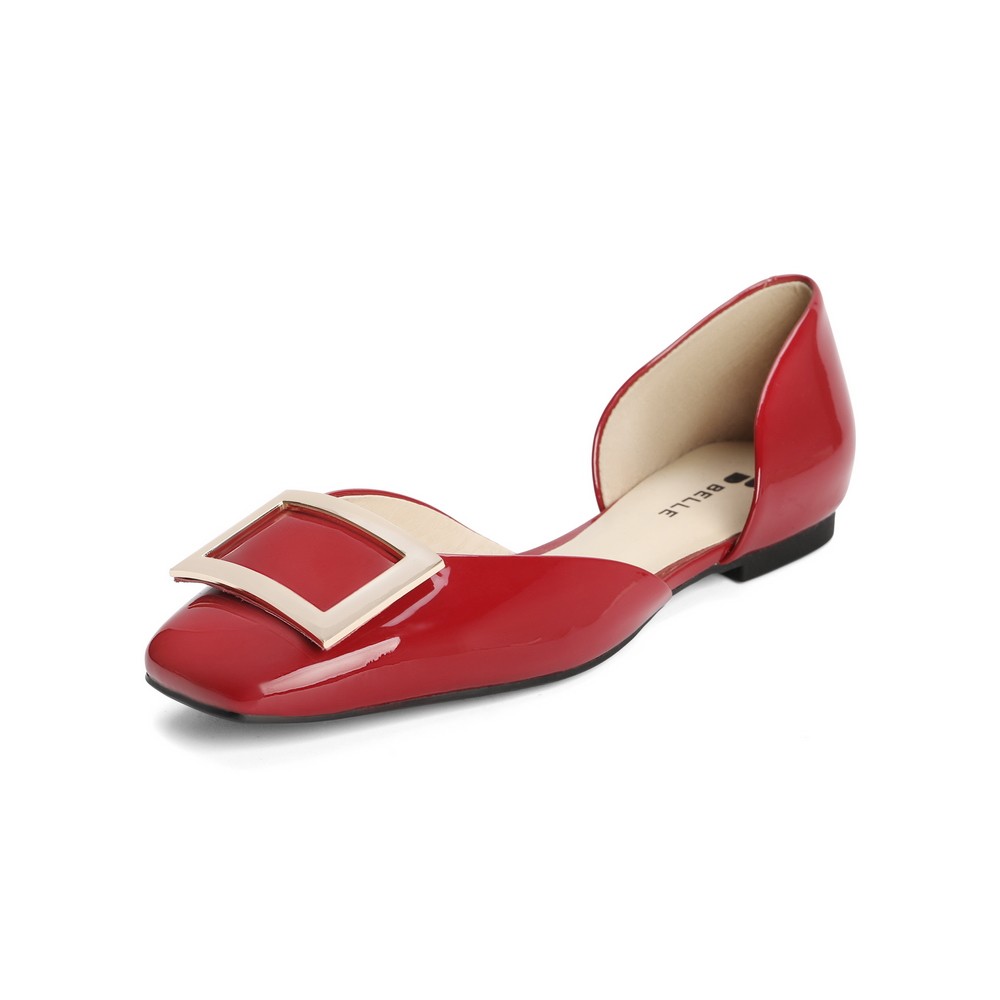 百丽2021夏新款凉鞋女平底单鞋漆皮包头女鞋10878