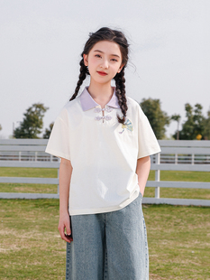 女童夏季中国风短袖T恤2024新款儿童夏款上衣休闲女大童短袖洋气