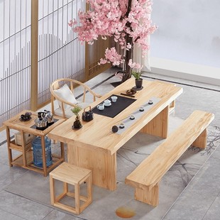 功夫大板茶台实木茶桌茶具套装一体新中式禅意办公室泡茶桌椅组合