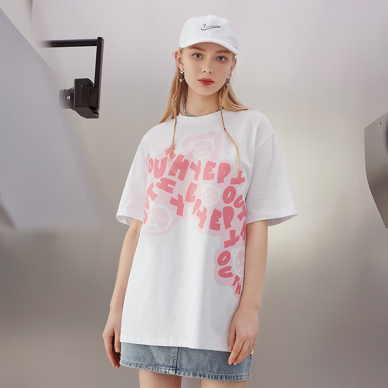 yep白色纯棉短袖t恤女ins潮2022年夏季新款韩版宽松圆领半袖上衣