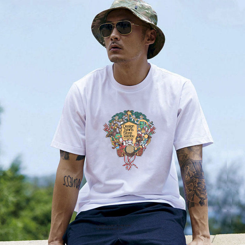 余文乐潮牌t恤男短袖夏季 圆领纯棉沙滩大码宽松半袖休闲体恤