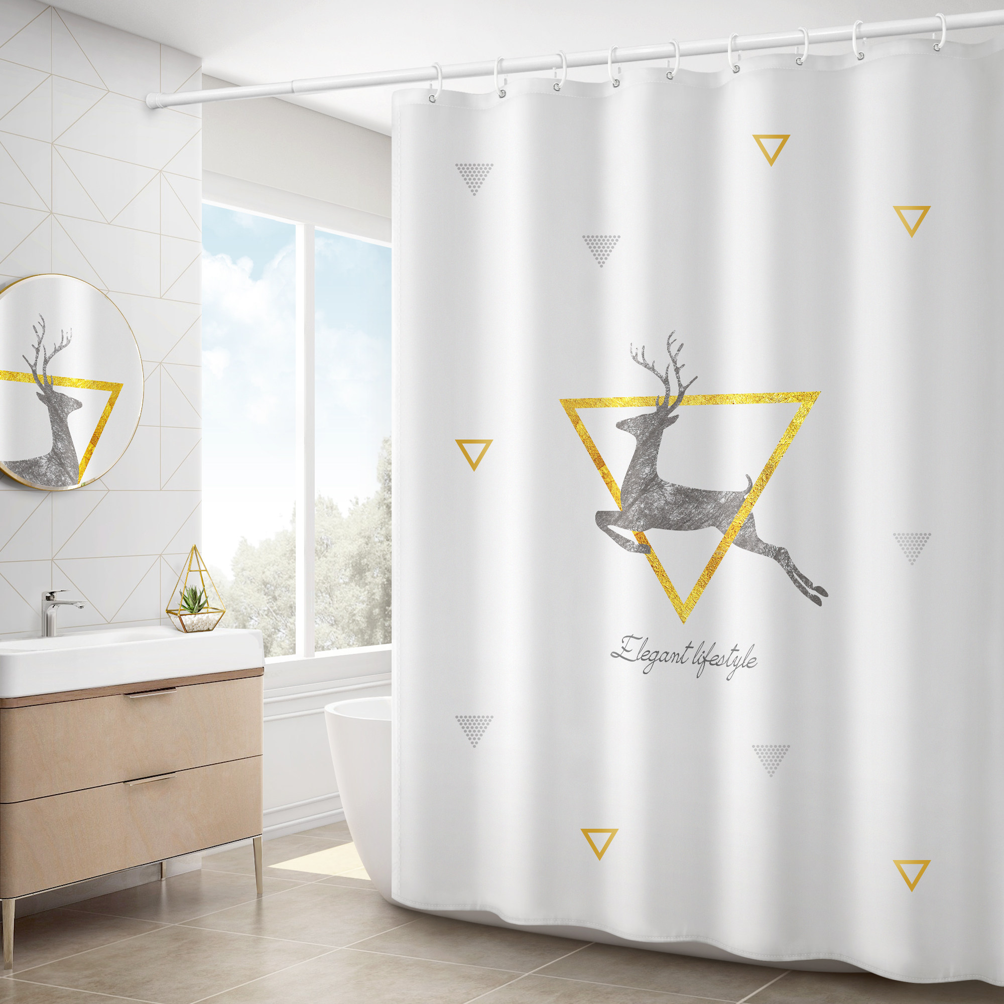 浴室浴帘洗澡帘子防水布卫生间挂帘淋浴房隔断挡水帘杆套装免打孔