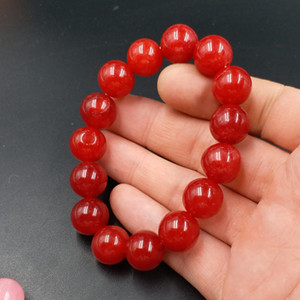 高档精美 天然玉石鸡血玉圆珠手链 12毫米圆珠手链玉石手串