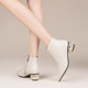 白色马丁靴女春秋季新款真皮尖头小短靴粗跟加绒短筒及踝靴单靴子