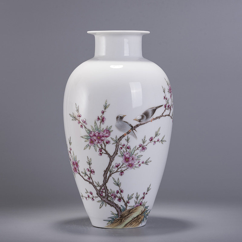 艺术瓷厂老艺人 吴松荣作品 粉彩花鸟瓷瓶