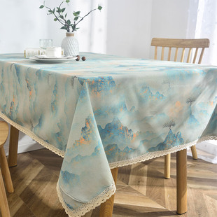 蕾丝花边桌布布艺加密棉麻布料长方形餐桌布轻奢高级感茶几布国风