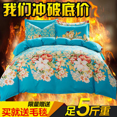 韩式床上冬季纯棉加厚磨毛四件套床上用品1.8m全棉床单被套包邮