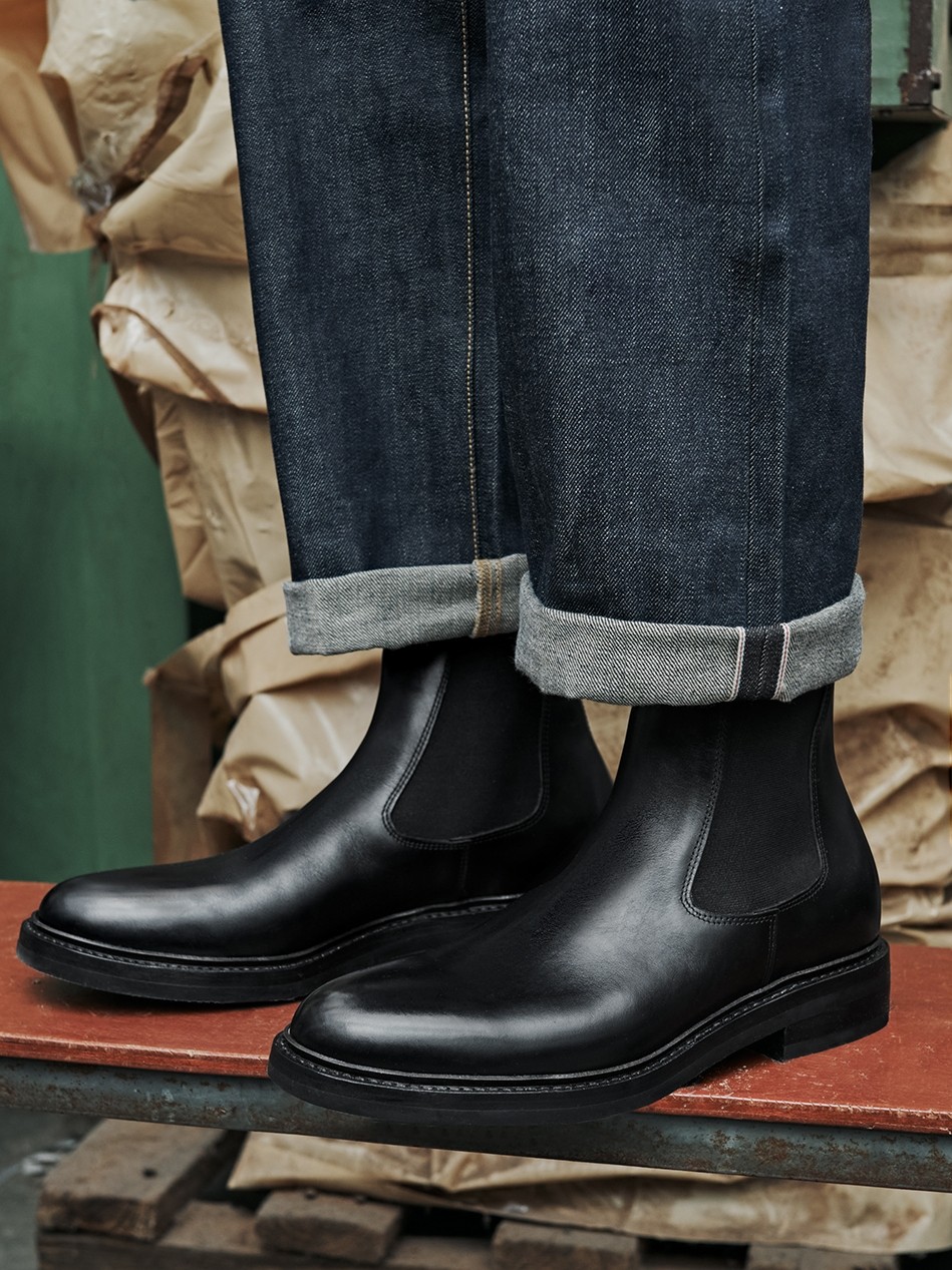 绅士行走!咔叽固特异头层牛皮手工男短靴切尔西靴