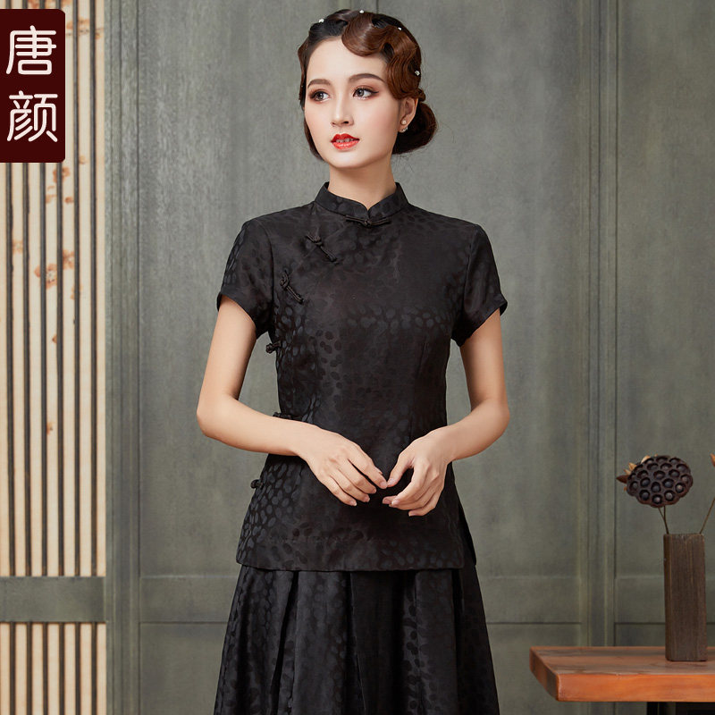 唐颜香云纱复古日常民国风女装中式改良短款真丝唐装女旗袍上衣