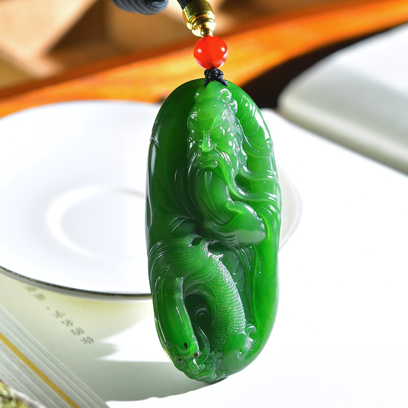关二爷男士款吊坠新疆天然和田玉关公玉石挂件碧玉武财神项链71g