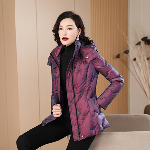 紫色羽绒服女品牌短款2023冬季新款时尚修身小款白鸭绒外套6212