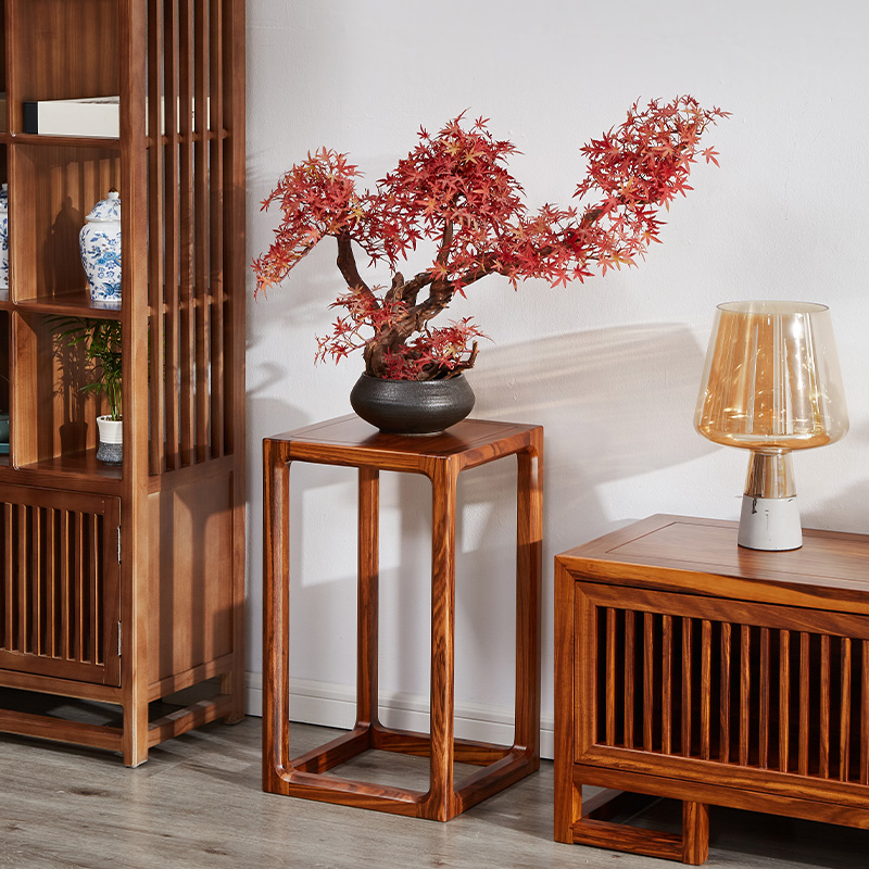 凯的乌金木实木花架子客厅落地式新中式室内摆件装饰置物架可定制