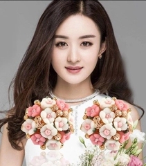 韩国玫瑰花朵水钻气质复古耳环女日韩时尚夸张防过敏陶瓷耳钉耳饰