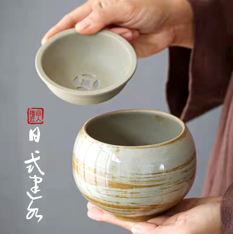 日式建水中号陶瓷家用茶渣存放罐茶盂水盂壶承茶水桶带盖茶道配件