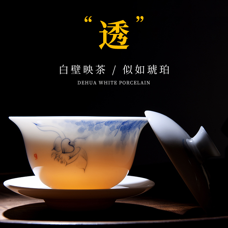 美阁家用陶瓷盖碗茶杯三才小茶碗手绘茶具甜白瓷泡茶碗茶盏喝茶杯|ruв категории посуда, чайный сервиз, супник - от Buy2taobao.com для оказания профессиональной услуги покупки агента Taobao